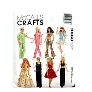McCalls Pattern 9663 11.5" Doll Scrubs Gown Ice Skating Dress, Gown, Tux Vest